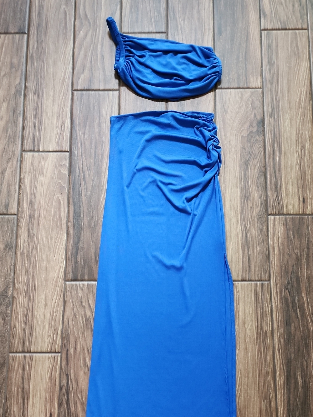 Princess Polly Royal Blue Ribbed 2 Piece Strappy Halter Skirt Set